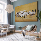 Japanese Crane Flock Gold DIY Large Canvas Print