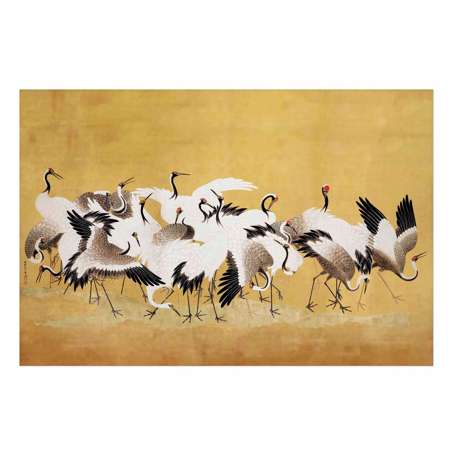 Japanese Cranes Gold Background Poster