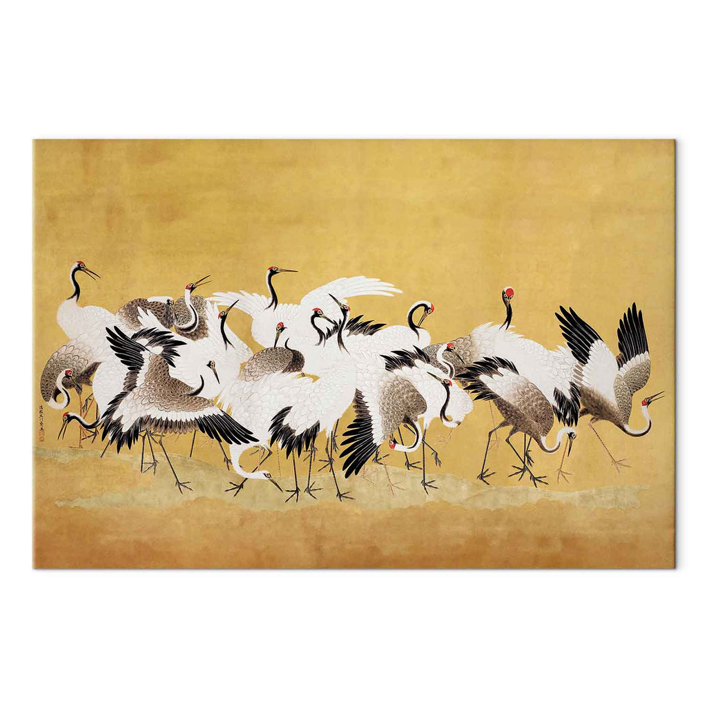 Japanese Crane Flock Gold Canvas Print
