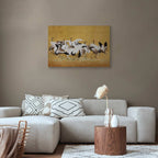 Japanese Crane Flock Gold Canvas Print