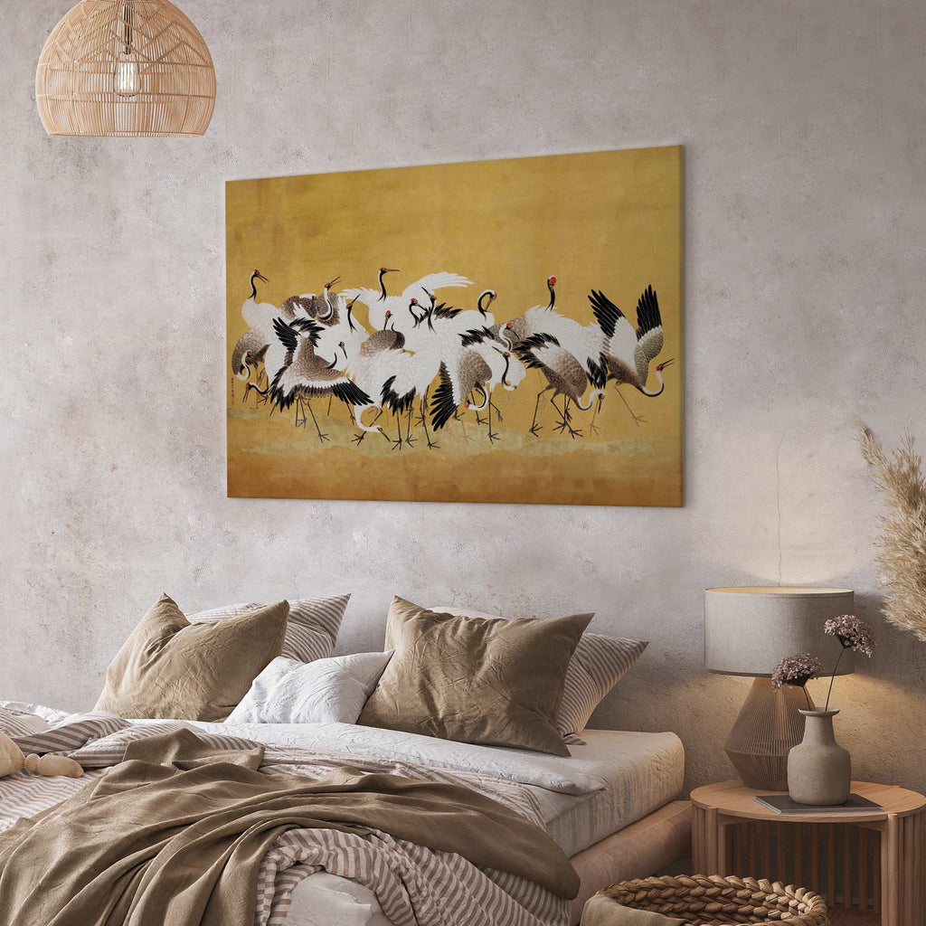 Japanese Crane Flock Gold Canvas Print