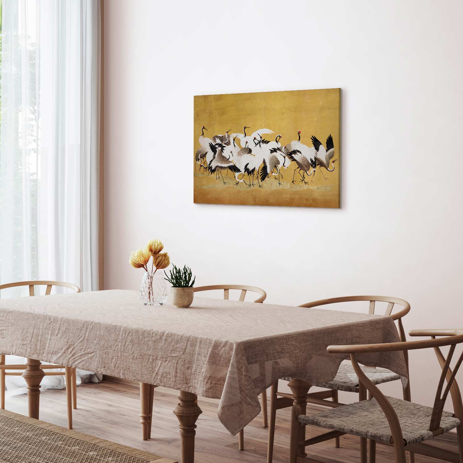 Japanese Crane Flock Gold Canvas Print