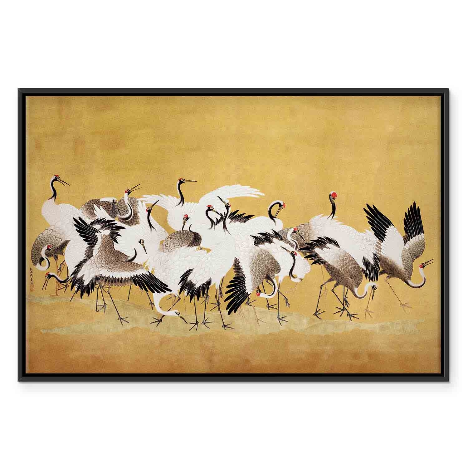 Japanese Crane Flock Gold Canvas Print