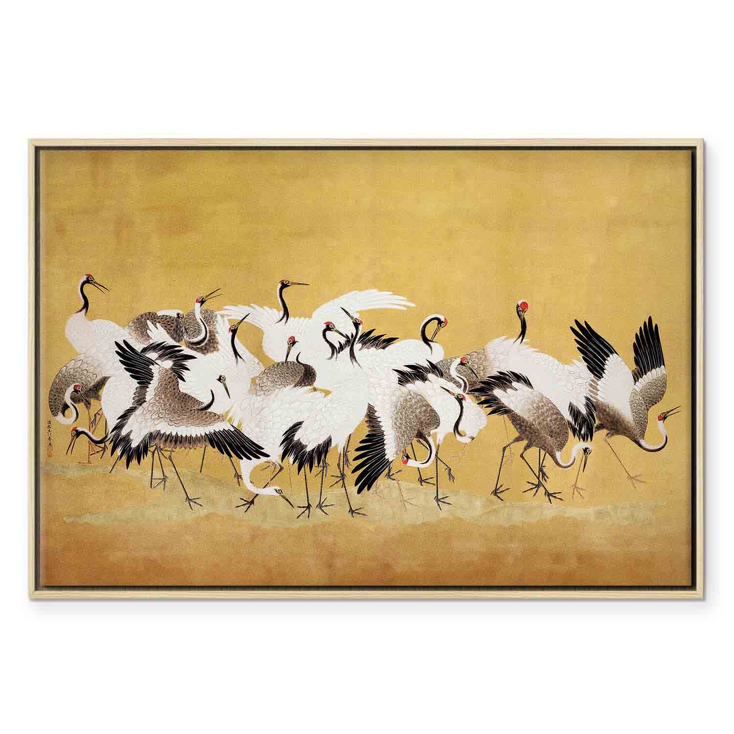 Japanese Crane Flock Gold Canvas Print