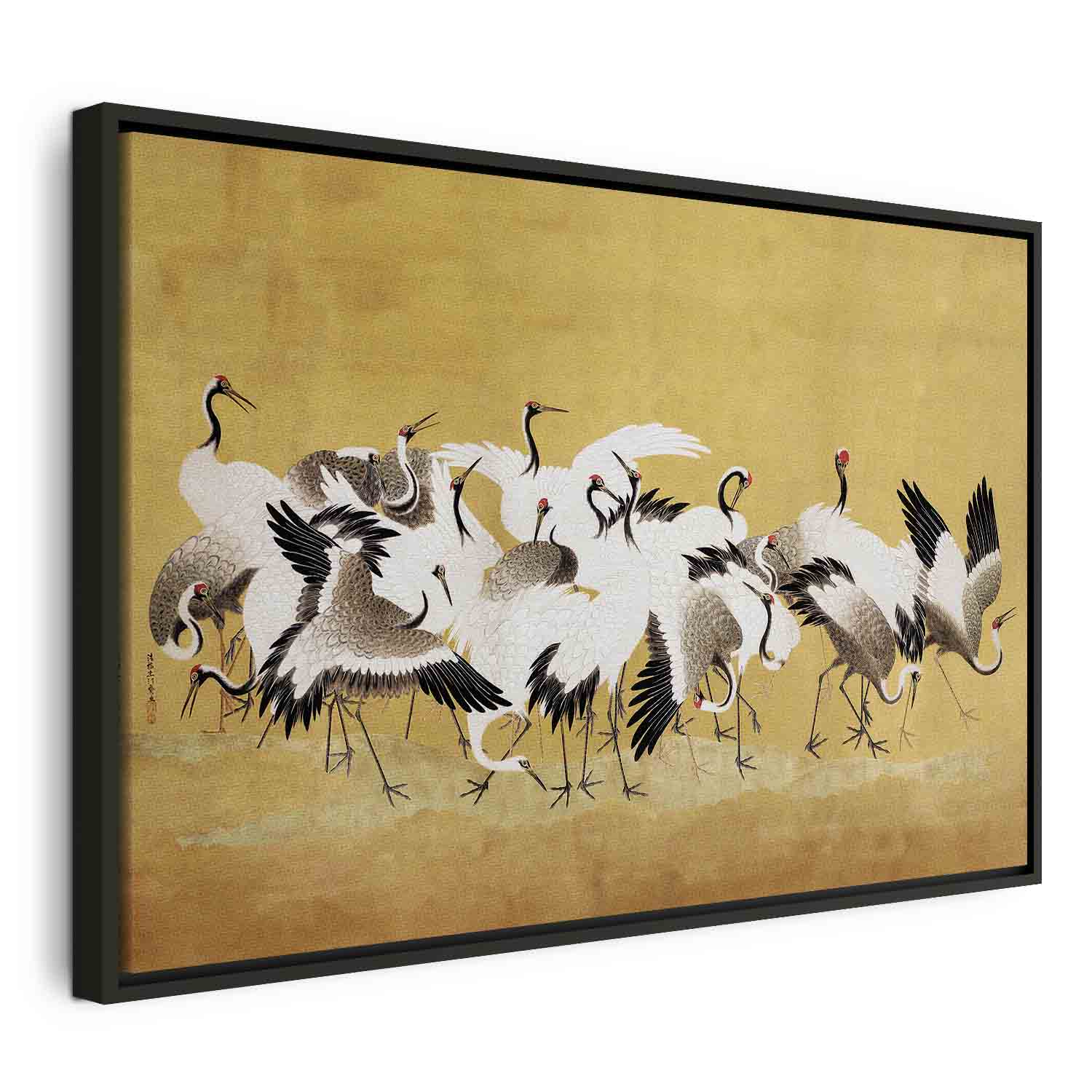 Japanese Crane Flock Gold Canvas Print