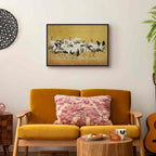 Japanese Crane Flock Gold Canvas Print