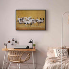 Japanese Crane Flock Gold Canvas Print
