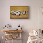 Japanese Crane Flock Gold Canvas Print