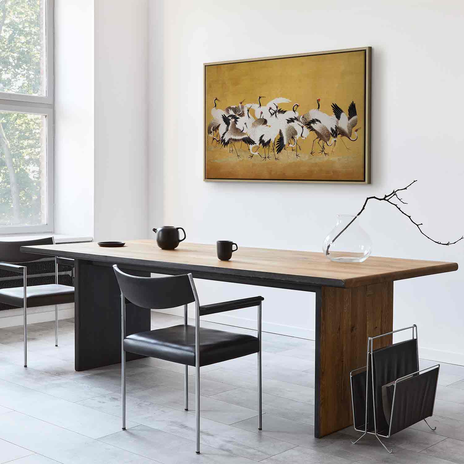 Japanese Crane Flock Gold Canvas Print