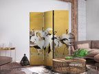 Japanese Cranes Gold 3-Panel Japanese Room Divider