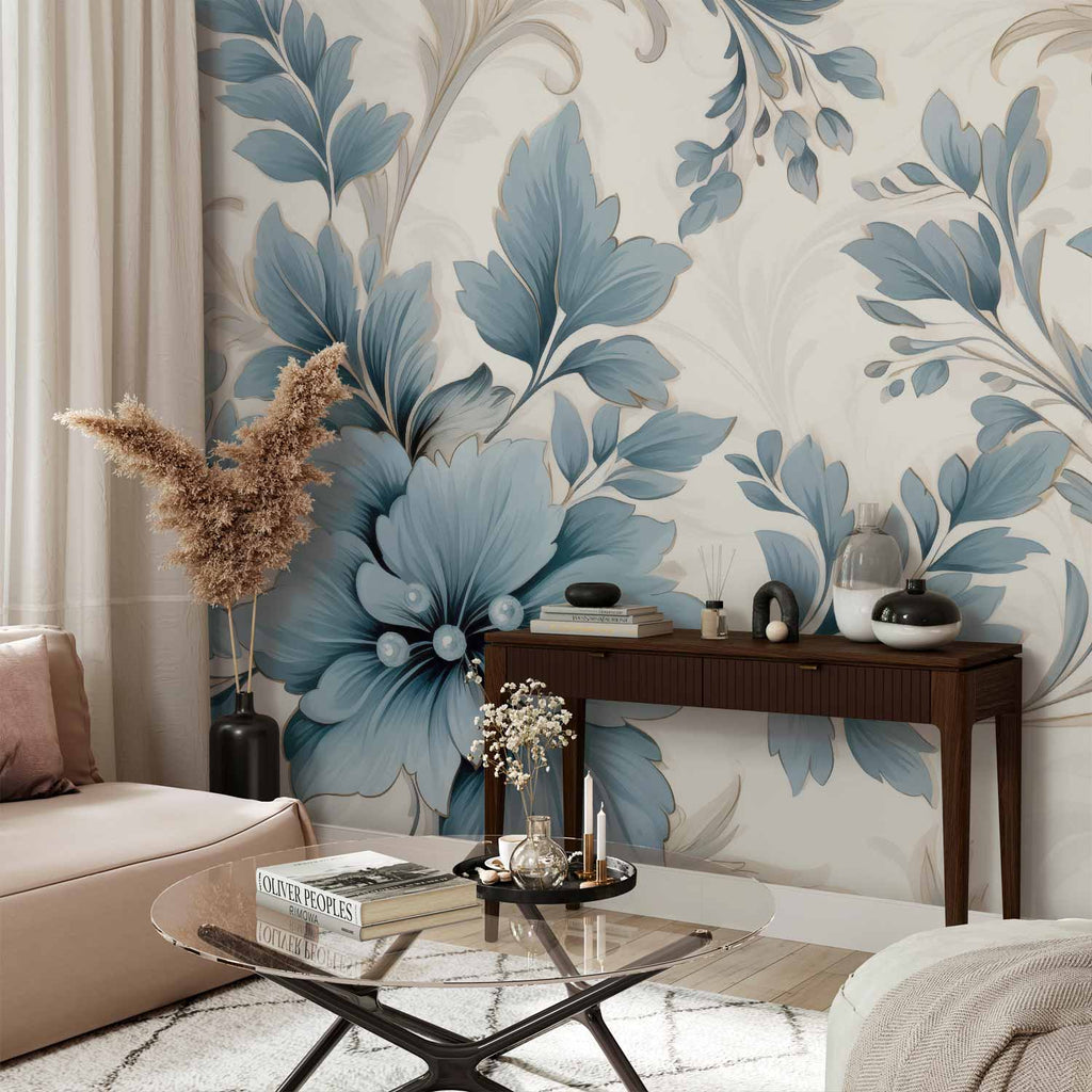 Wall Mural Turquoise Flowers Floristic Decor