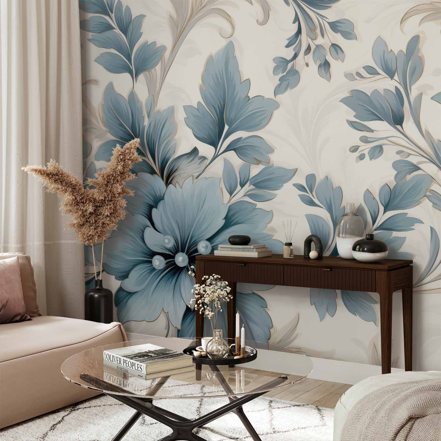 Wall Mural Turquoise Flowers Floristic Decor