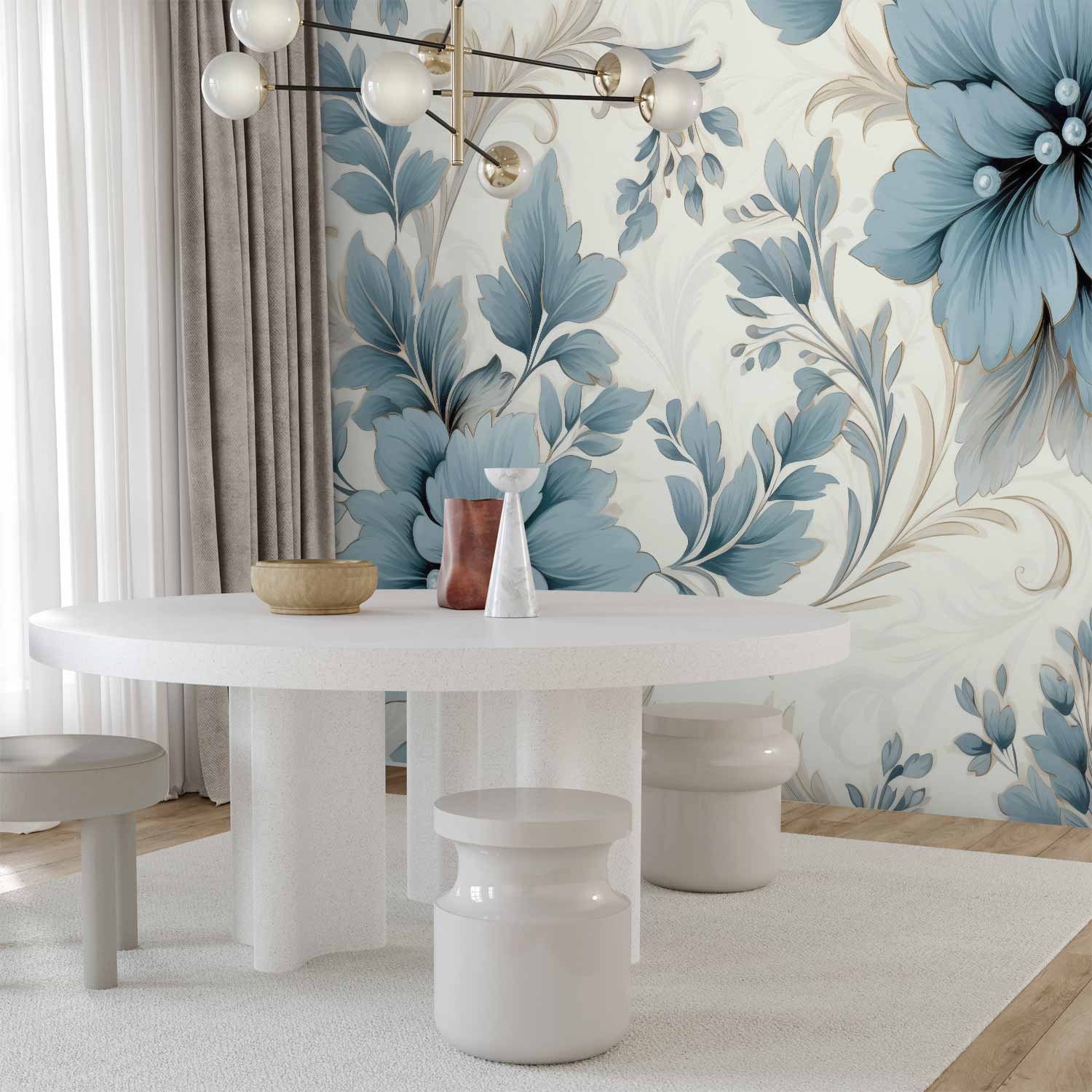 Turquoise Floral Retro Wall Mural