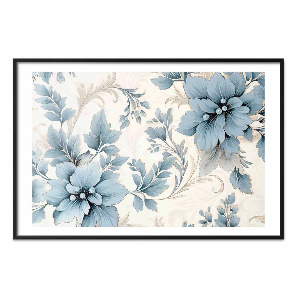 Turquoise Ornamental Retro Flower Poster