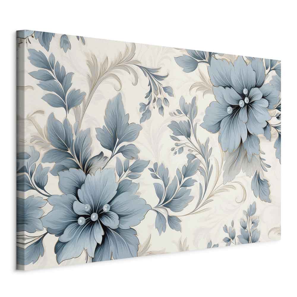Canvas Print: Turquoise Flowers in Retro Floristic Ornaments