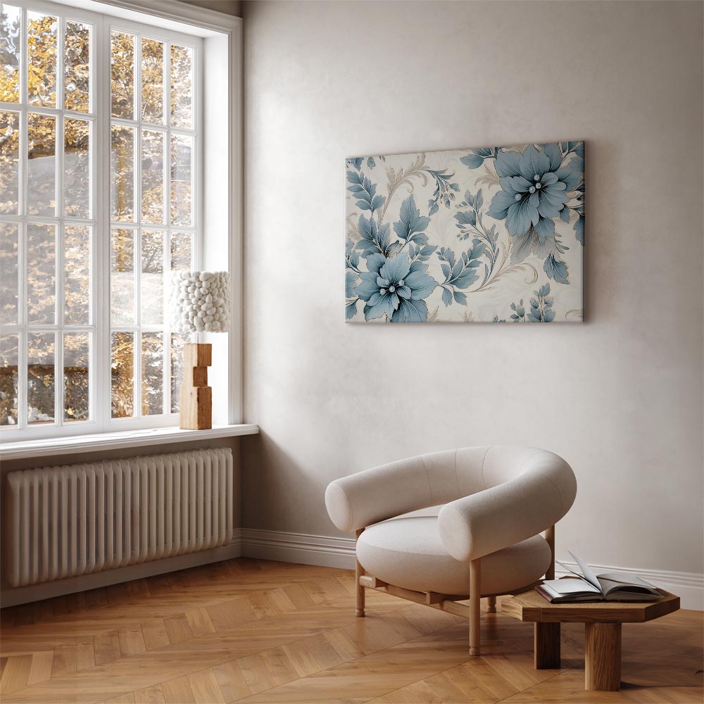 Canvas Print: Turquoise Flowers in Retro Floristic Ornaments