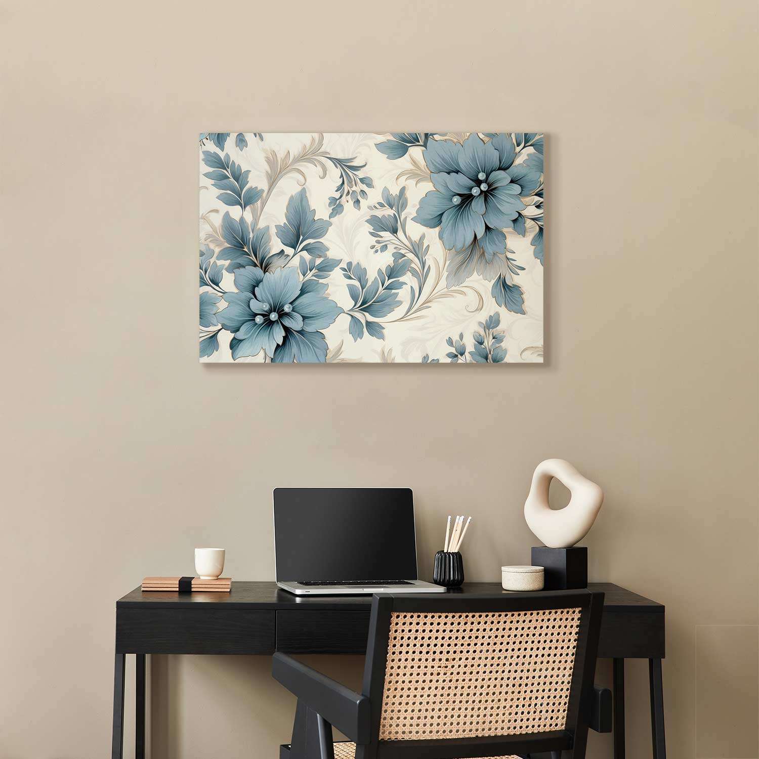Turquoise Floral Retro Canvas Print