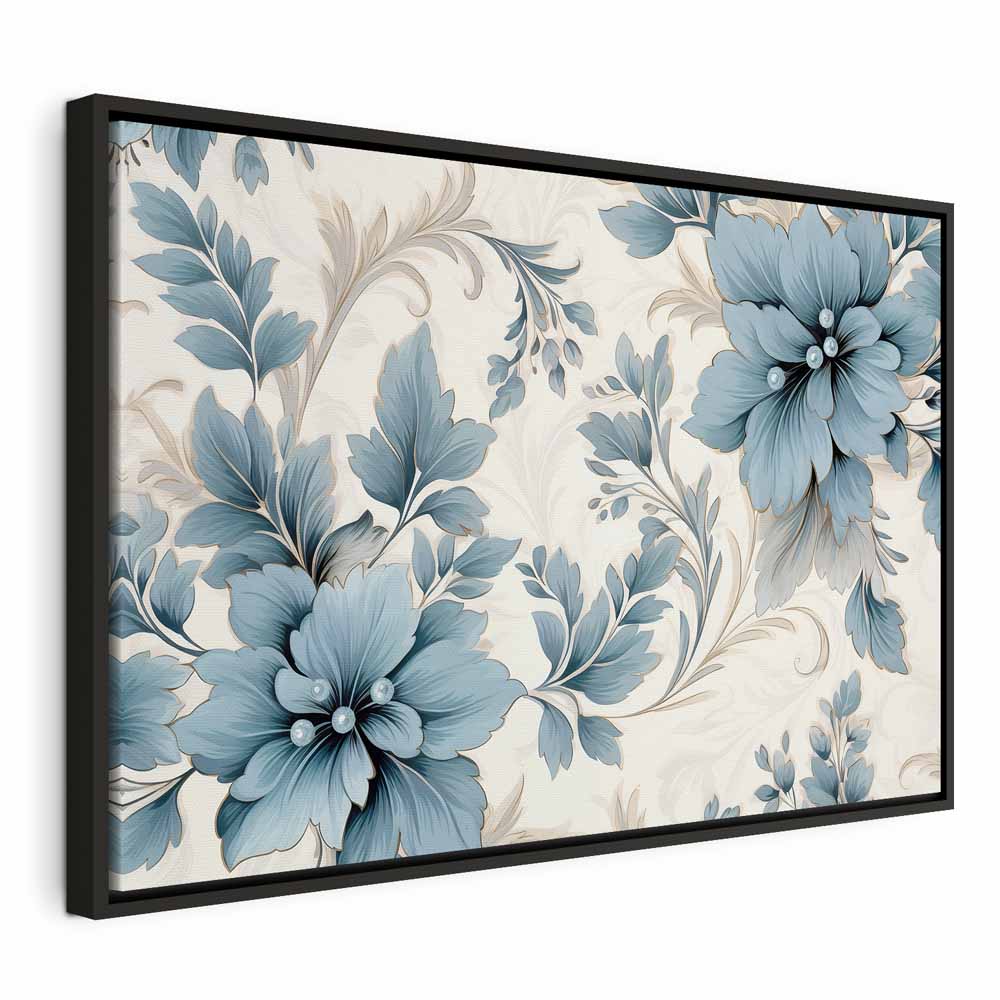 Canvas Print: Turquoise Flowers in Retro Floristic Ornaments