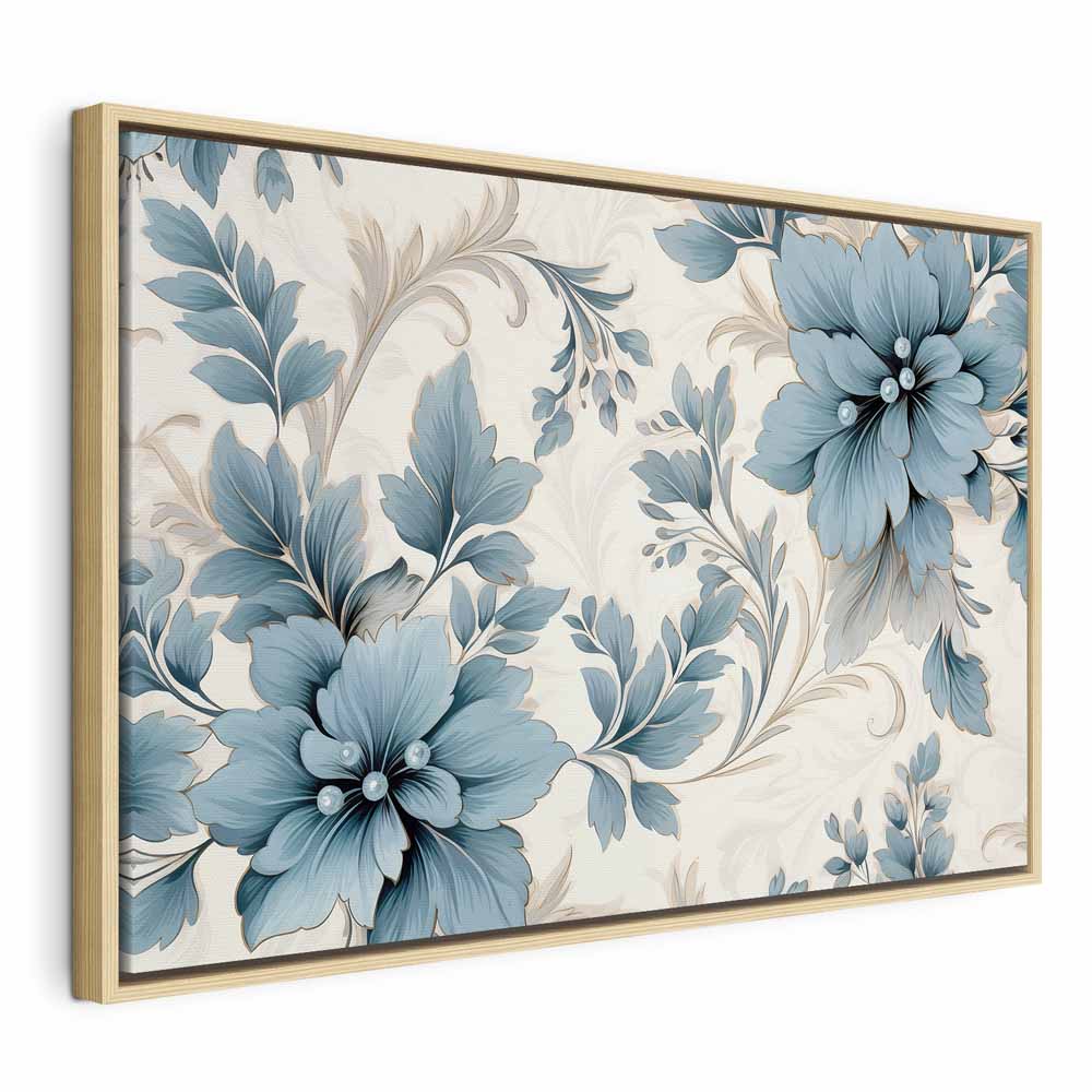 Canvas Print: Turquoise Flowers in Retro Floristic Ornaments