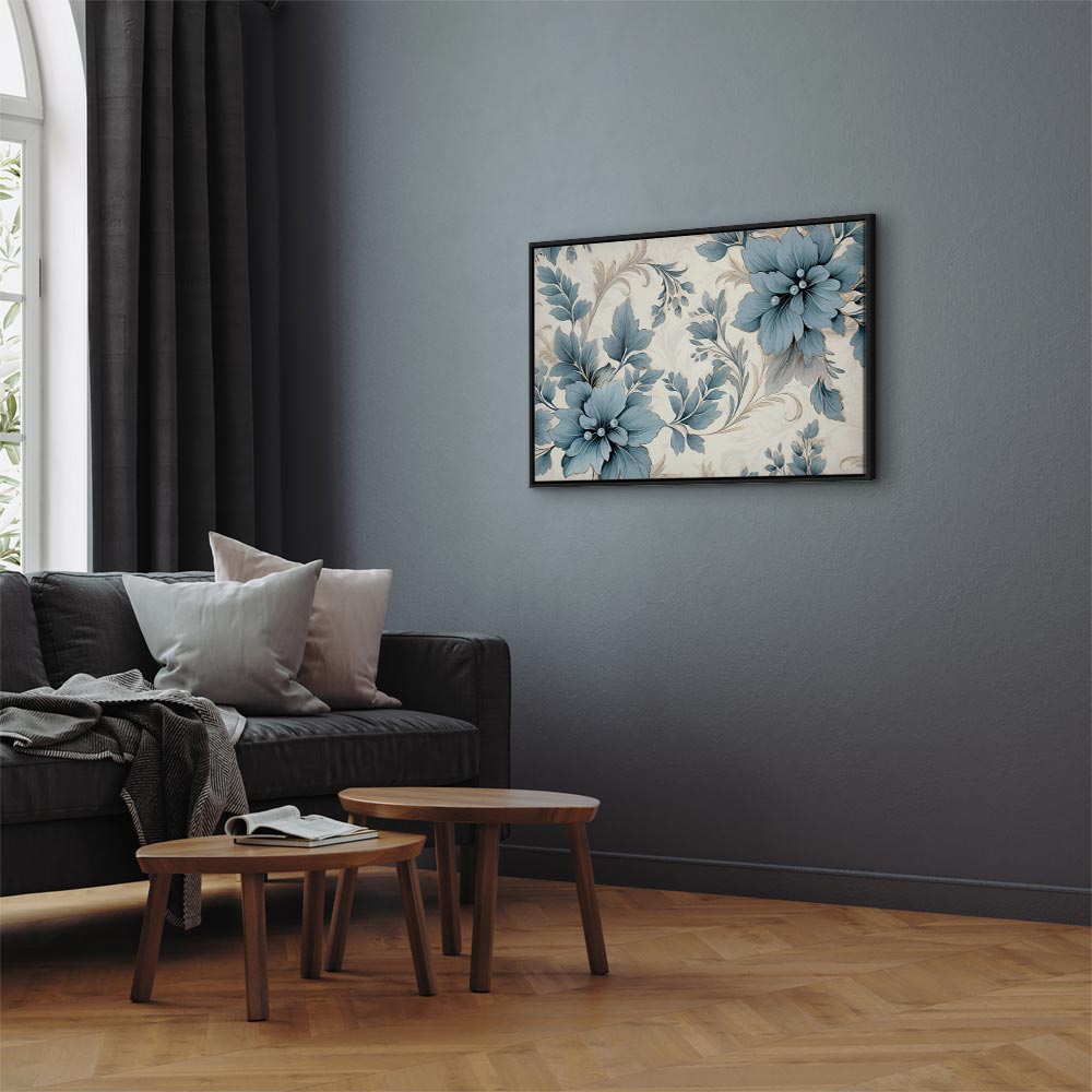 Canvas Print: Turquoise Flowers in Retro Floristic Ornaments