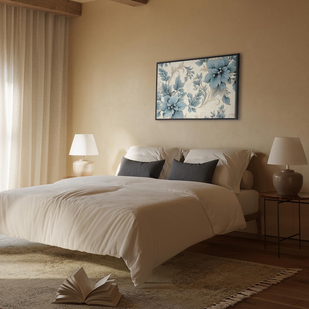 Canvas Print: Turquoise Flowers in Retro Floristic Ornaments