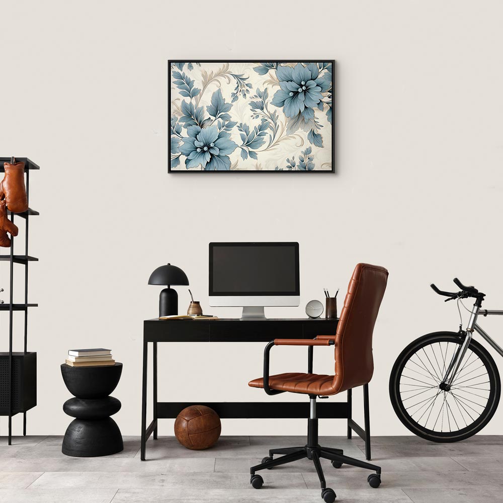 Canvas Print: Turquoise Flowers in Retro Floristic Ornaments