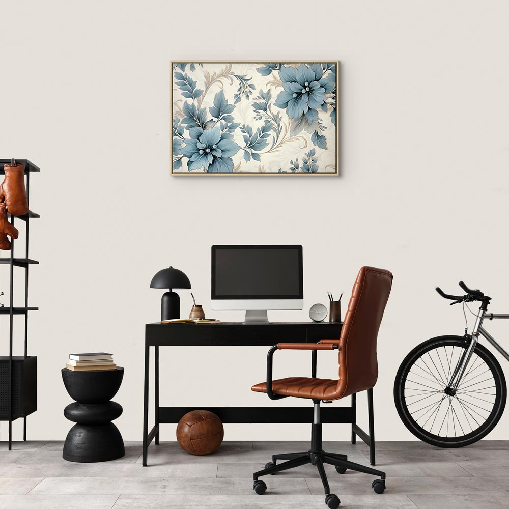 Canvas Print: Turquoise Flowers in Retro Floristic Ornaments