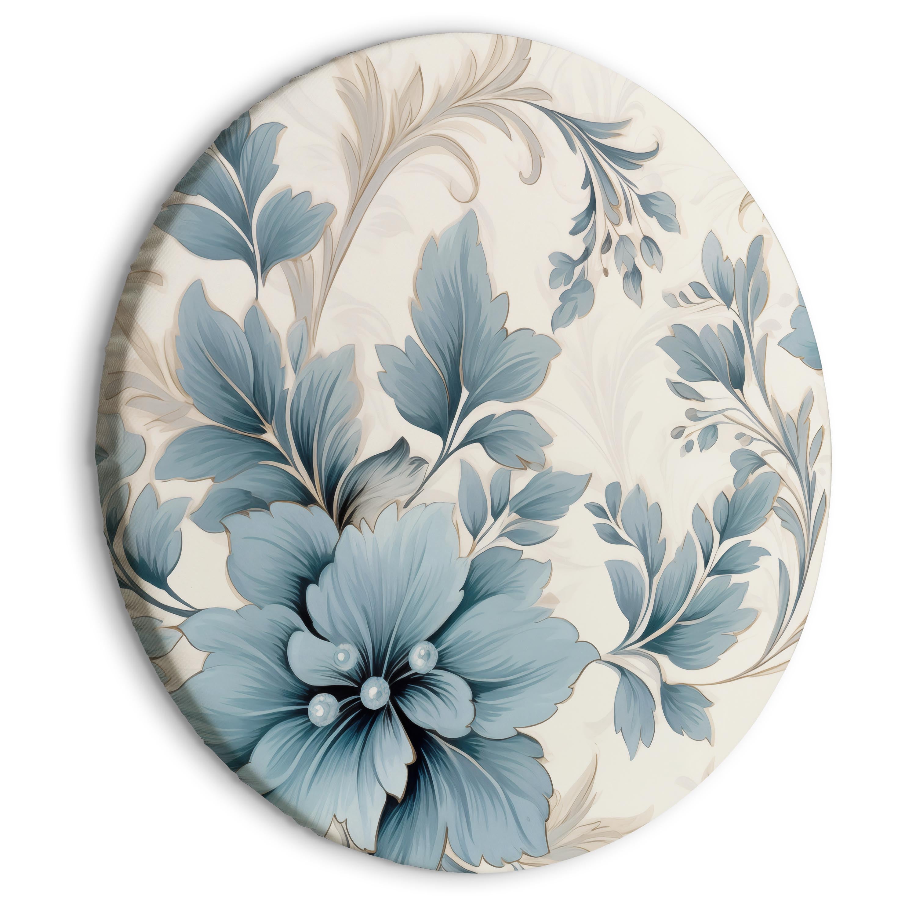 Round Canvas Print - Turquoise Flowers in Retro Ambience