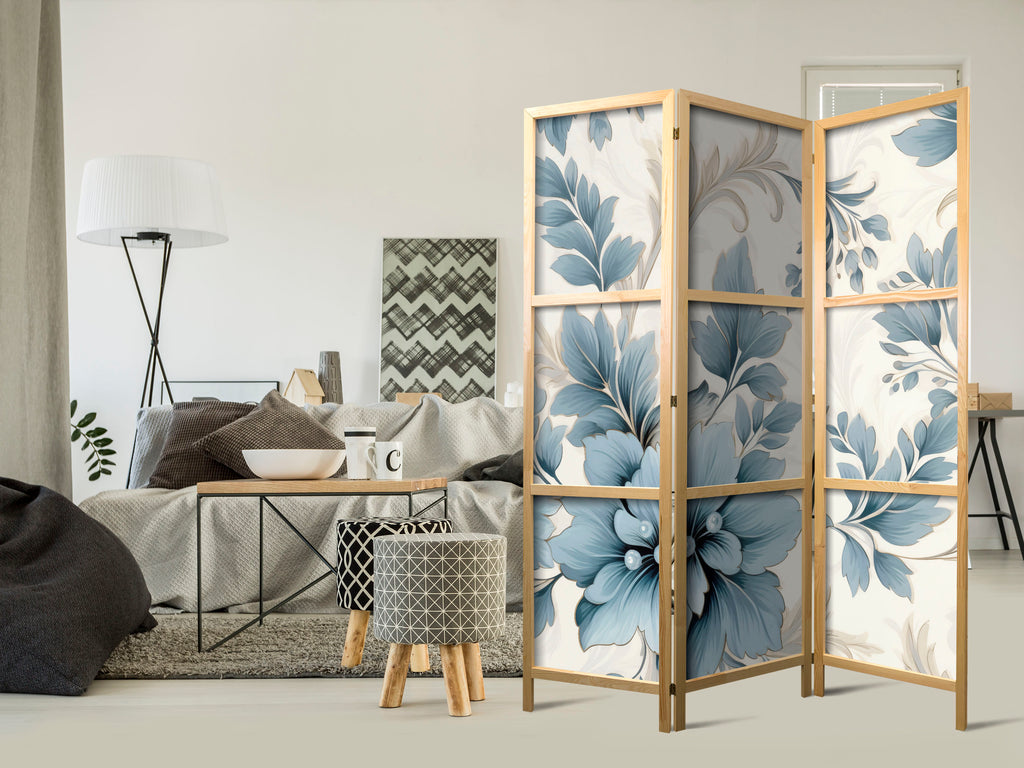 Japanese Room Divider - Turquoise Flowers in Retro Ambiance