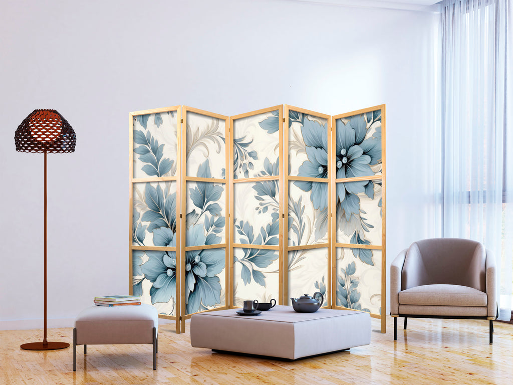 Room Divider - Japanese Turquoise Floral Pattern in Retro Ambiance