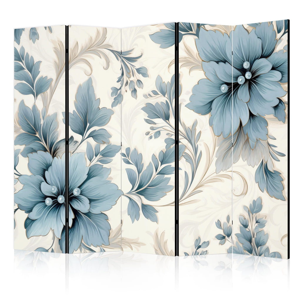 Room Divider - Turquoise Flowers in Retro Vibe
