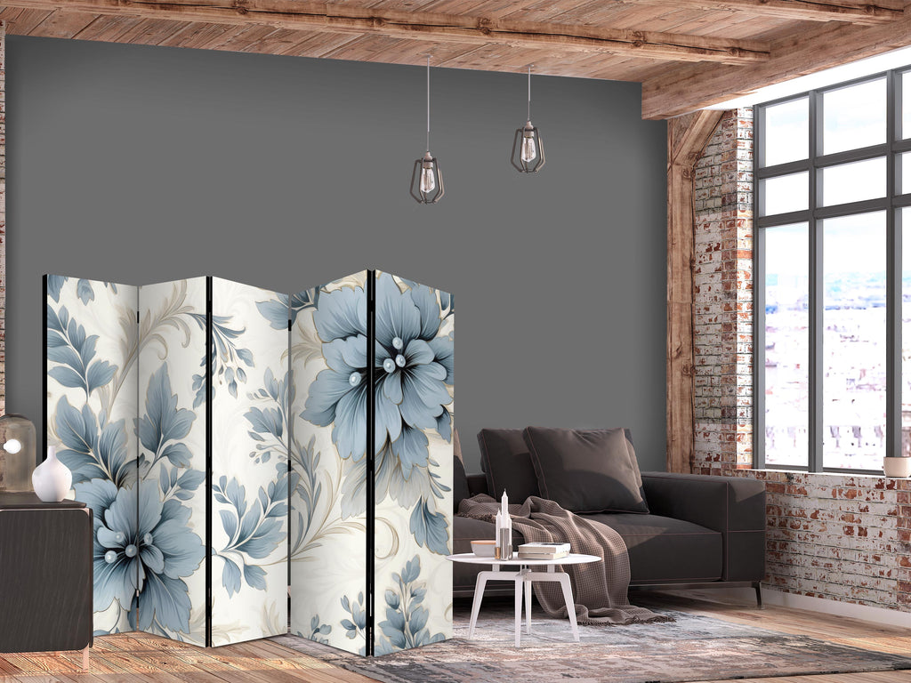 Room Divider - Turquoise Flowers in Retro Vibe