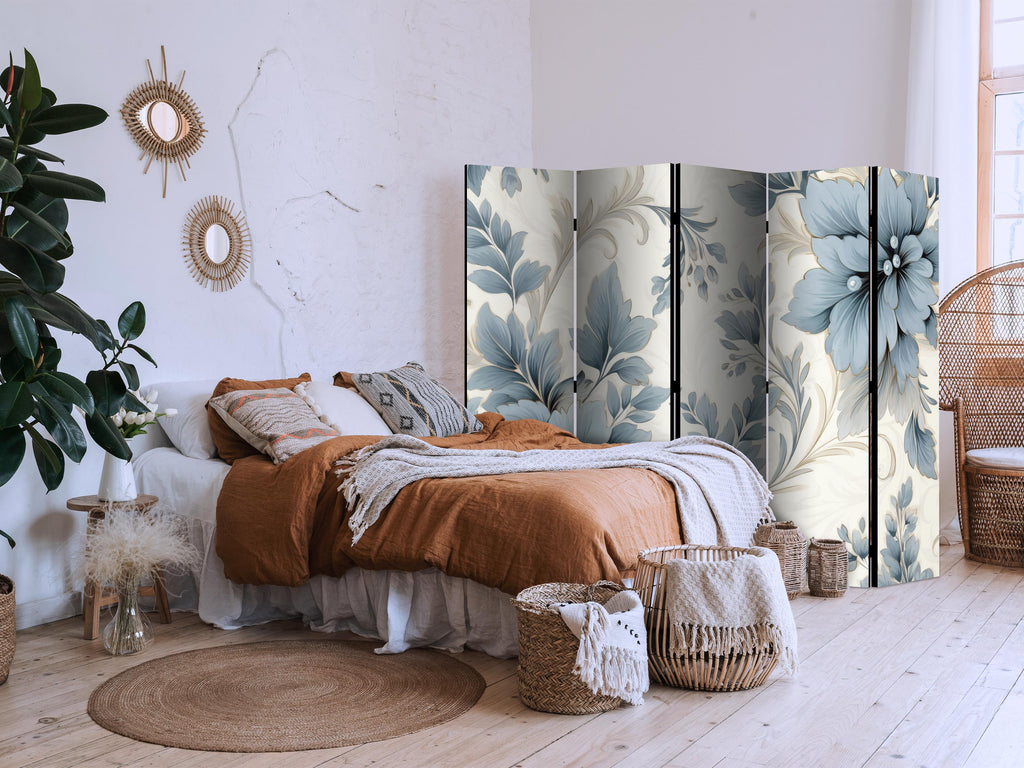 Room Divider - Turquoise Flowers in Retro Vibe