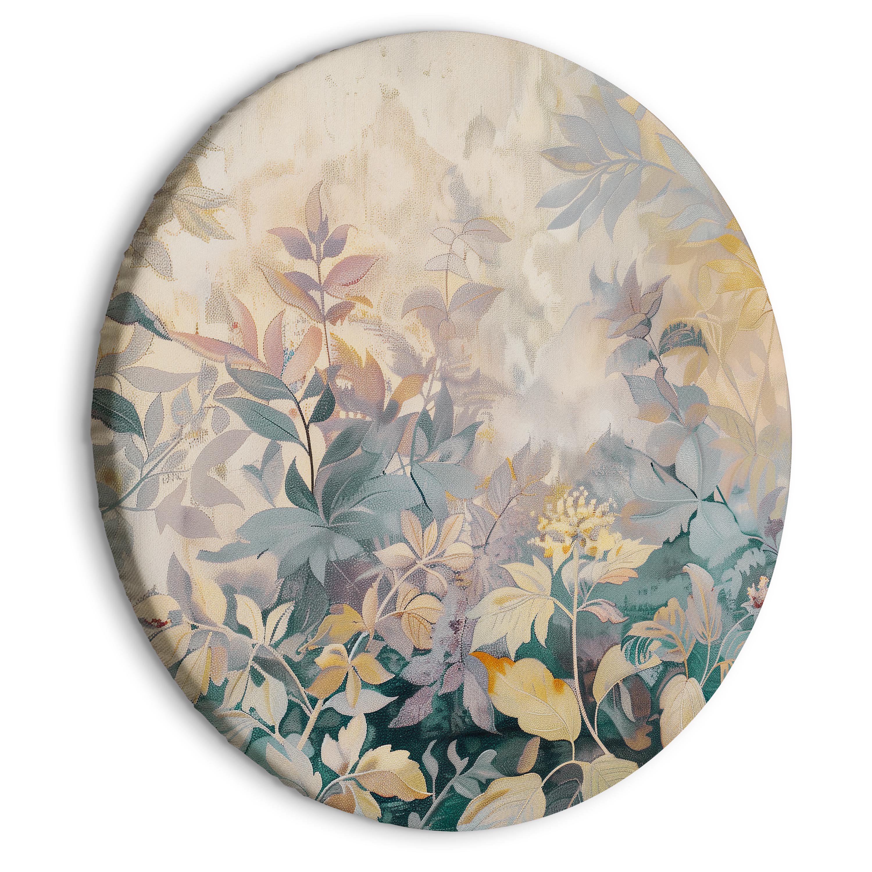 Round Canvas Print with Tapestry Meadow Flowers Kilim Spring Motif
