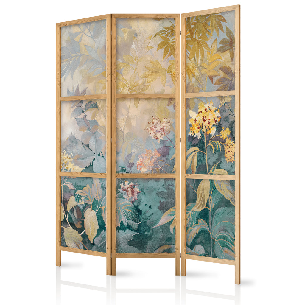 Japanese Room Divider - 3-Panel Kilim Tapestry with Meadow and Flowers