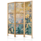 Japanese Room Divider - 3-Panel Kilim Tapestry with Meadow and Flowers