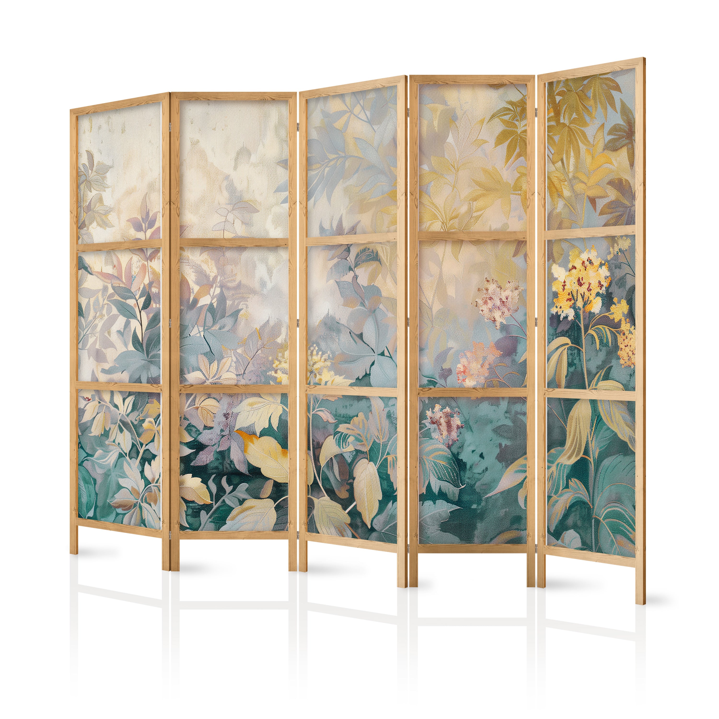 Japanese Room Divider - 5-Panel Floral Meadow Motif