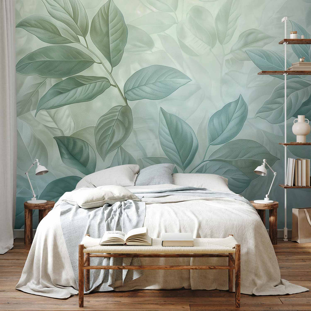 Green Mint Large Leaf Botanical Wall Mural
