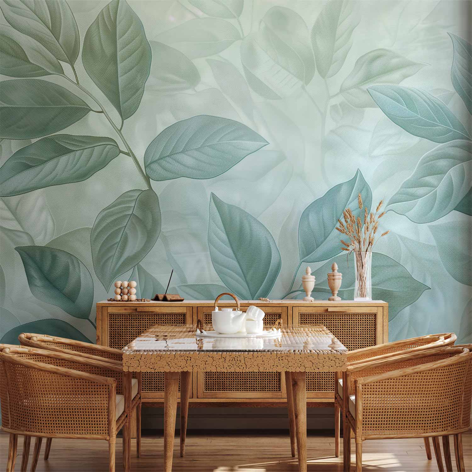 Green Mint Large Leaf Botanical Wall Mural