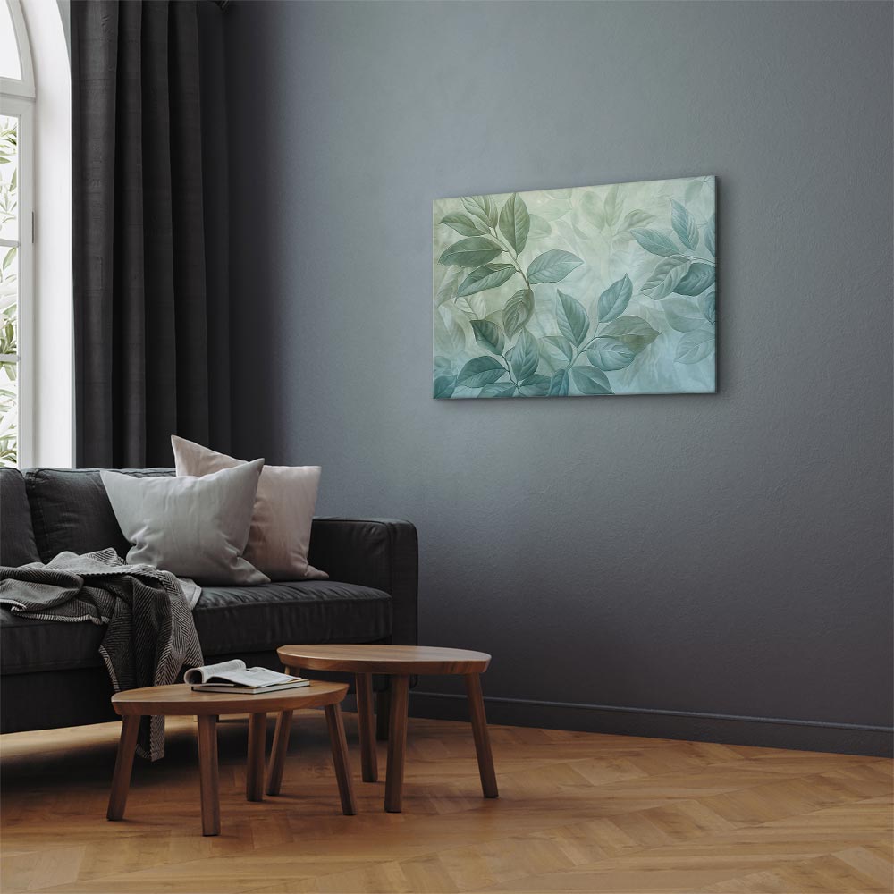 Canvas Print - Large Leaves in Shades of Green-Mint: Botanical Motif