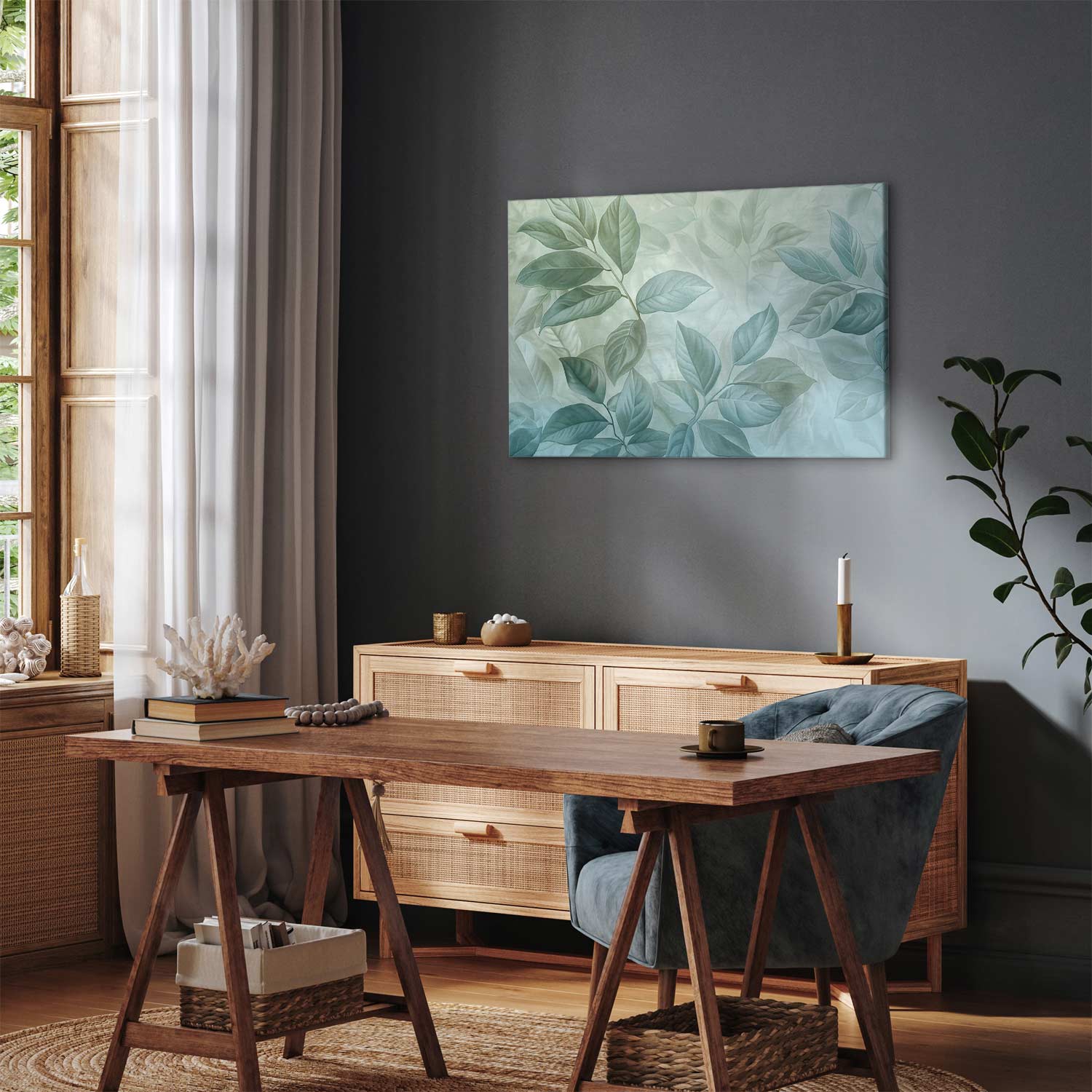 Green Mint Botanical Leaves Canvas Print