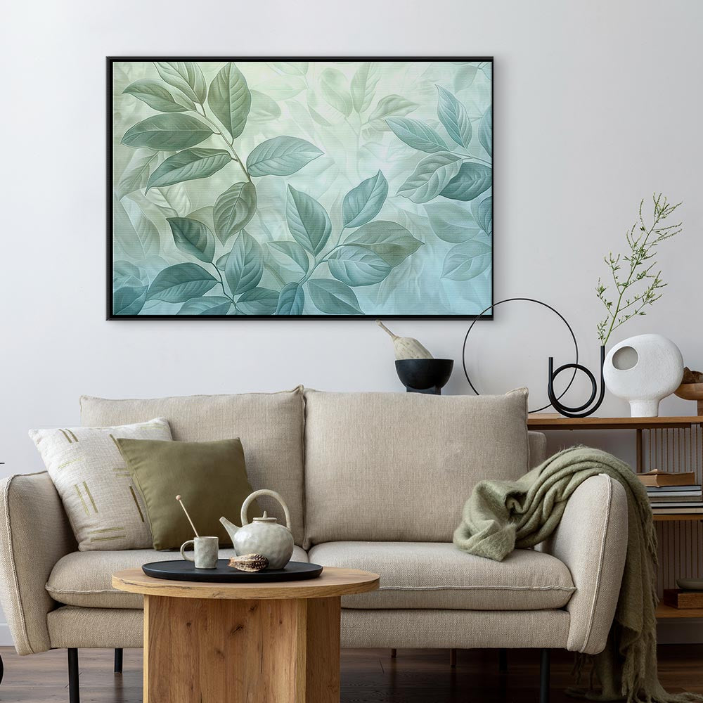 Canvas Print - Large Leaves in Shades of Green-Mint: Botanical Motif