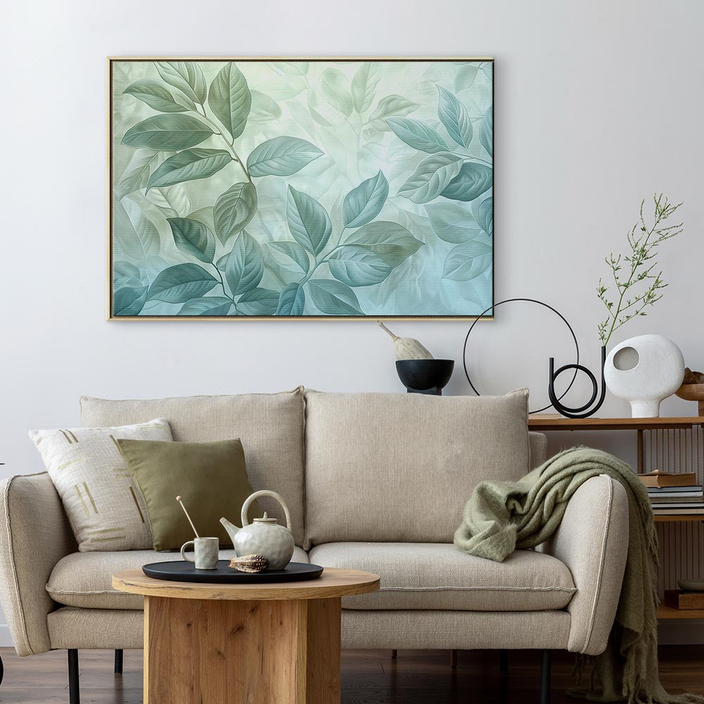 Canvas Print - Large Leaves in Shades of Green-Mint: Botanical Motif