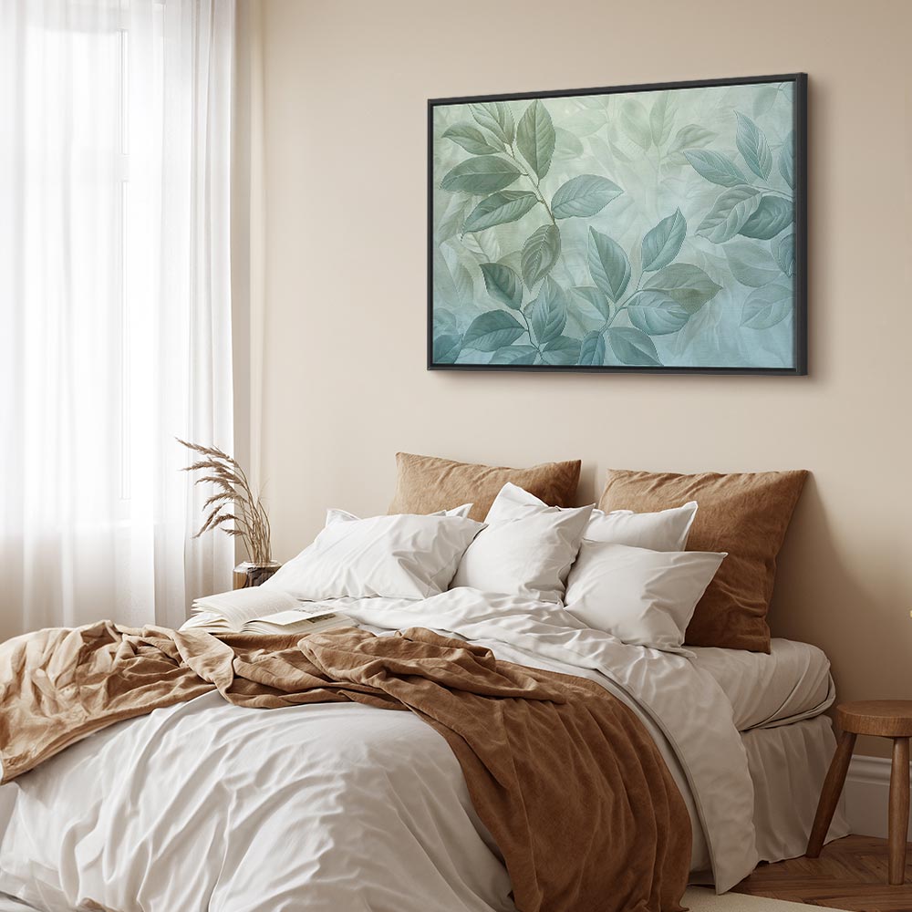 Canvas Print - Large Leaves in Shades of Green-Mint: Botanical Motif