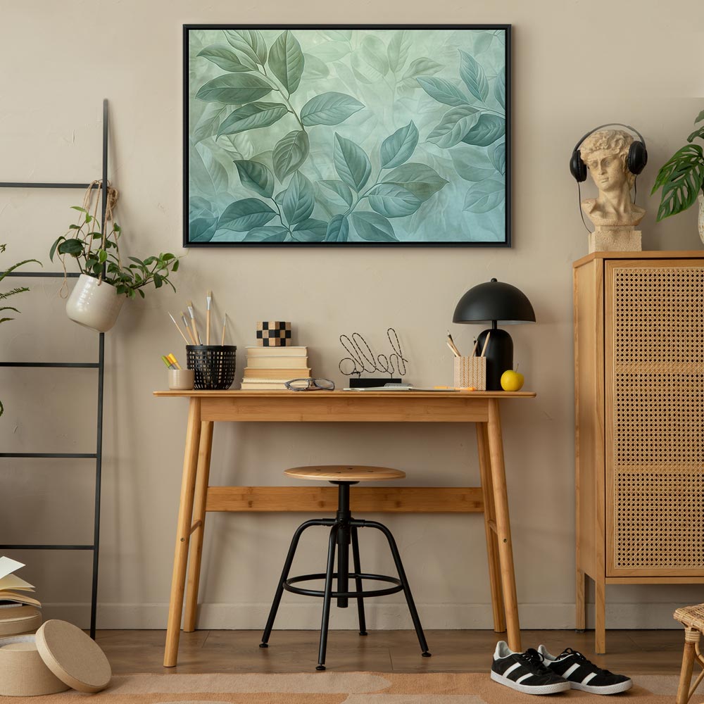 Canvas Print - Large Leaves in Shades of Green-Mint: Botanical Motif