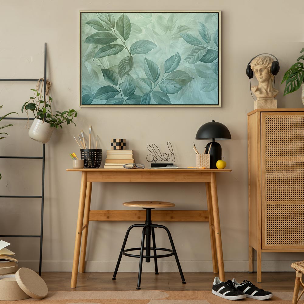 Canvas Print - Large Leaves in Shades of Green-Mint: Botanical Motif