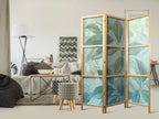 Japanese Room Divider - Large Leaves in Green-Mint Shades - Botanical Motif