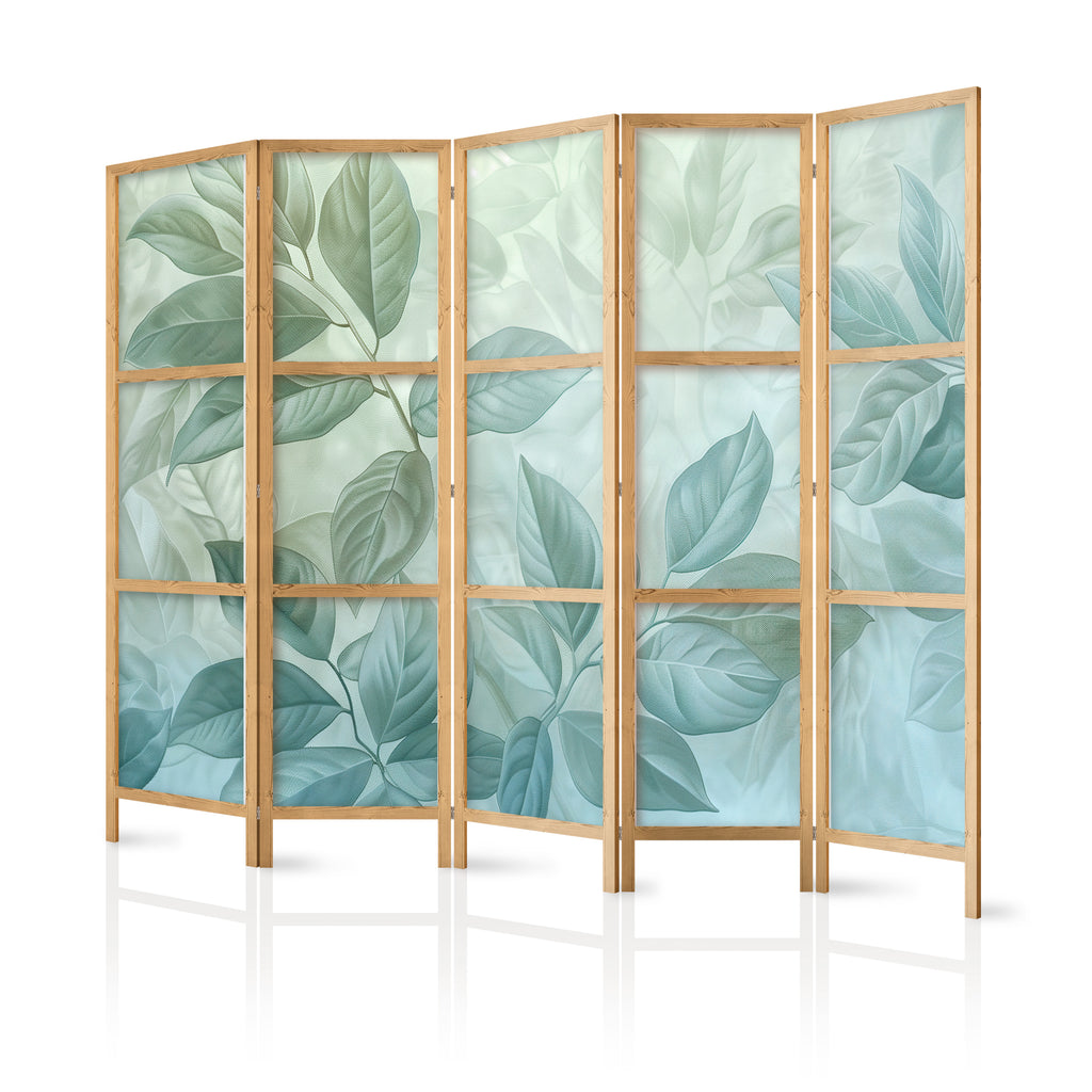 Japanese Room Divider - Botanical Leaves in Green-Mint