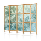 Japanese Room Divider - Botanical Leaves in Green-Mint