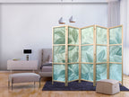Japanese Room Divider - Botanical Leaves in Green-Mint